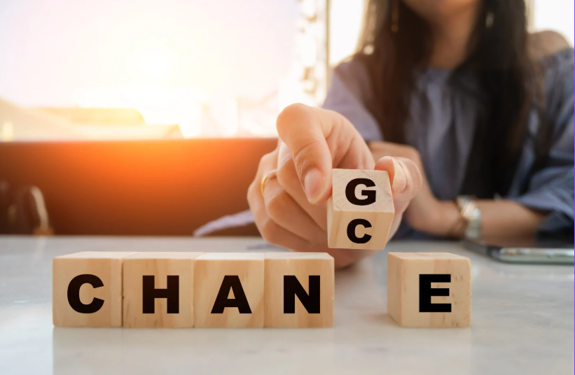 Wooden blocks spelling change show the idea behind do people change over time